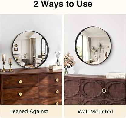 Black Round Mirror 18 inch Deep Frame Circle Mirror, Metal Framed Bathroom Mirror, Round Vanity Mirror, Circle Mirrors for Wall Entryway Bedroom Living Room Hallway