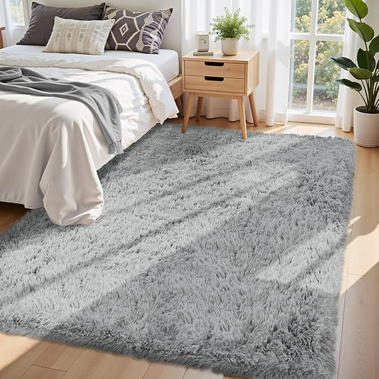 6x9 Area Rug for Living Room:Ultra Soft Fluffy Shag Light Grey Rugs,Large Fuzzy Plush Indoor Non Slip Carpet Washable Rug for Bedroom Kids Nursery Office Dorm Modern Decor(Light Grey 6'x9')