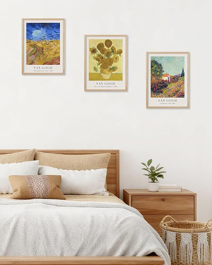 HesenDot Unframed Vincent Van Gogh Wall Art Prints Set of 3, 12x16in Classic Post-Impressionist Posters, Wheatfield and Sunflowers Canvas Print, Vintage Oil Painting Home Decor for Bedroom Living Room