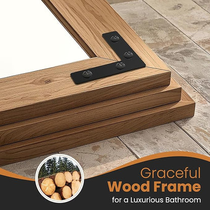 TRAHOME Full Length Mirror with Wooden Frame, 40"X28" Solid Wood Standing Floor Mirror for Farmhouse, Bathroom, Bedroom Decor, Hanging or Leaning Wall-Mounted