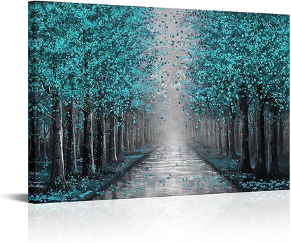 NutArtPic Forest Path Wall Art Teal Grey Canvas Forest Tree Artwork Paintings Wall Decor Fantasy Tree Picture Prints Wall Decoration 24''x36''