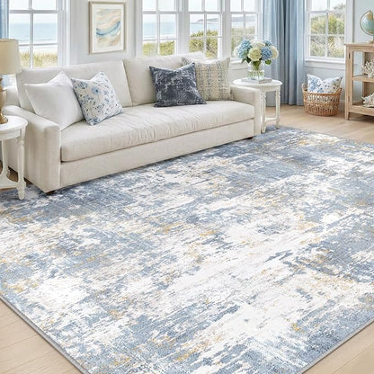 RELEANY Washable Area Rugs 8'x10' Non-Slip Modern Abstract Soft for Living Room Entryway Bedroom Nursery, Print Pattern, Light Blue
