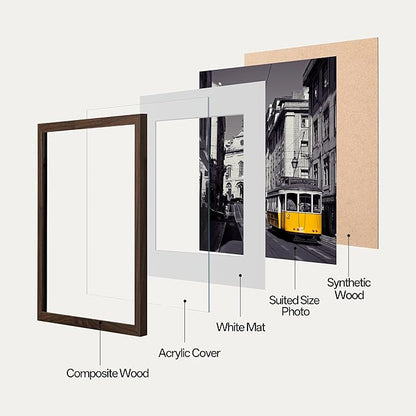 eletecpro 16x20 Picture Frames Set of 5, Gallery Wall Frames Display 11x14 Photo with Mat or 16x20 without Mat, Picture Frame Collage Wall Decor for Wall Mounting, Walnut Brown