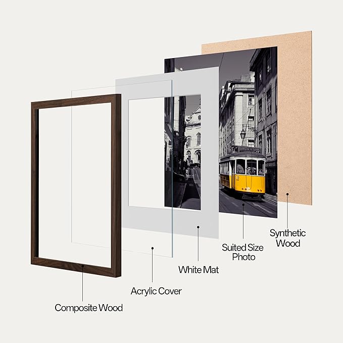 eletecpro 11x14 Picture Frames Set of 10, Picture Frames Collage Wall Decor Display 8x10 Photo With Mat or 11x14 without Mat, Home Decor Gallery Frame for Wall Mounting, Walnut Brown