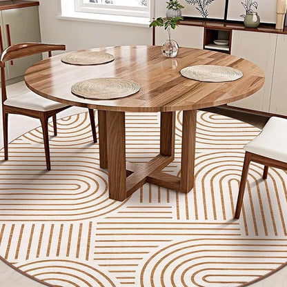 ROYHOME Washable Rug 6ft Area Rugs, Abstract Rug for Bedroom, Soft Rainbow Non Slip Throw Rugs with Rubber Back, Low Pile Stain Resistant Boho Geometric Carpet for Dining Room,Orange