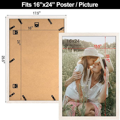 Momentworth 16x24 Frame Set of 3, White Wood Grain 16x24 Poster Frame for Gallery Wall Mounting (3 Pack,White)