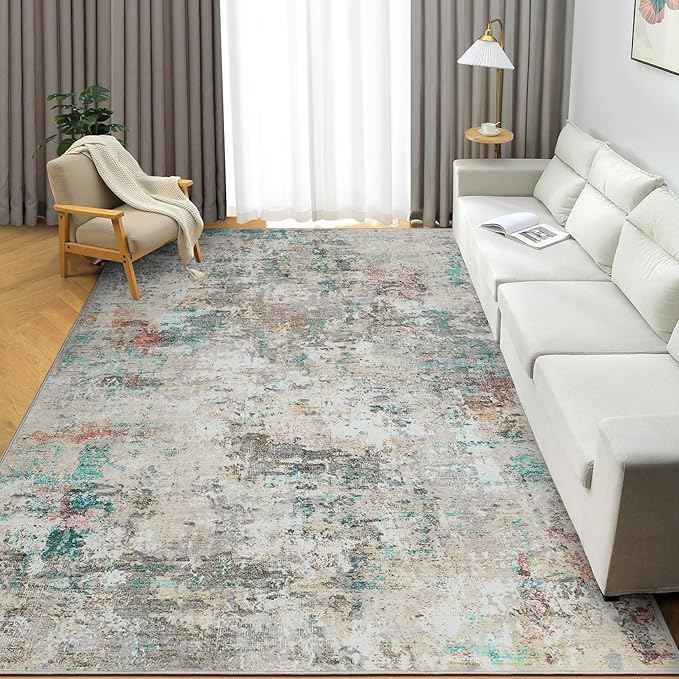 ROYHOME Modern Abstract Area Rug 3x5 Non Slip Non Shedding Rug Low Pile Stain Resistant for Bedroom Living Room,Colorful