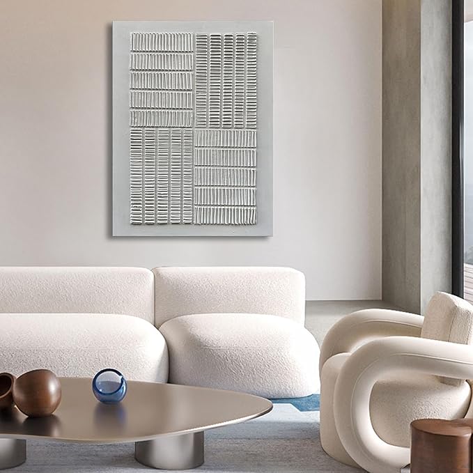 NANKAI Art White Thick Texture Abstract Art Oil Painting 40x28 inches Contemporary Minimalist Art Home Office Corridor Wall Decoration Painting