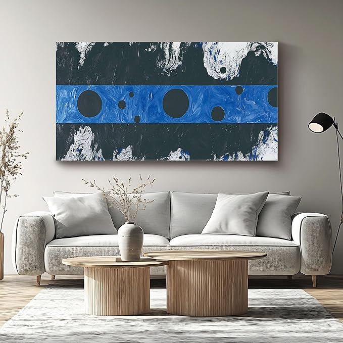 Iallbin Abstract Canvas Wall Art, Large Wall Art for Living Room, for Wall Modern Paintings Wall Decor Living Room (Abstract, Black and Blue, 48L x 24W)
