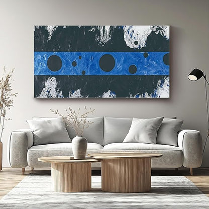 Iallbin Abstract Canvas Wall Art, Large Wall Art for Living Room, for Wall Modern Paintings Wall Decor Living Room (Abstract, Black and Blue, 48L x 24W)