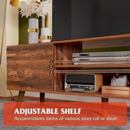 WLIVE TV Stand for 55 60 Inch TV, mid Century Modern Entertainment Center with 2 Cabinets Storage & Adjustable Shelf, Media Console Table for Living Room, Bedroom, Media Furniture, Retro Brown