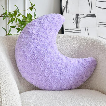 Moon Shaped Pillow with Soft Faux Fur for Couch, Bed, Sofa - Cute Half Moon Pillows with Room Decor for Bedroom, Living Room (14.9 Inches, Lavender)