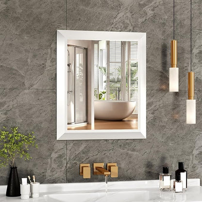 SMIROR Matte White Bathroom Mirror for Over Sink, 20”x 24” Metal Thick Framed Rectangle Vanity Mirror for Wall, Right Angle Corner, Anti-Rust, Horizontally or Vertically Mounted