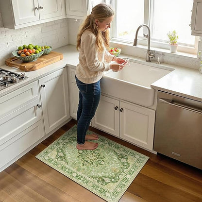 RELEANY Area Rugs 2'x3' Kitchen Rugs Entry Rug Small Rugs for Entryway Kitchen Bathroom Door Mat Indoor Entrance,Washable Non Slip, Sage Green Yellow