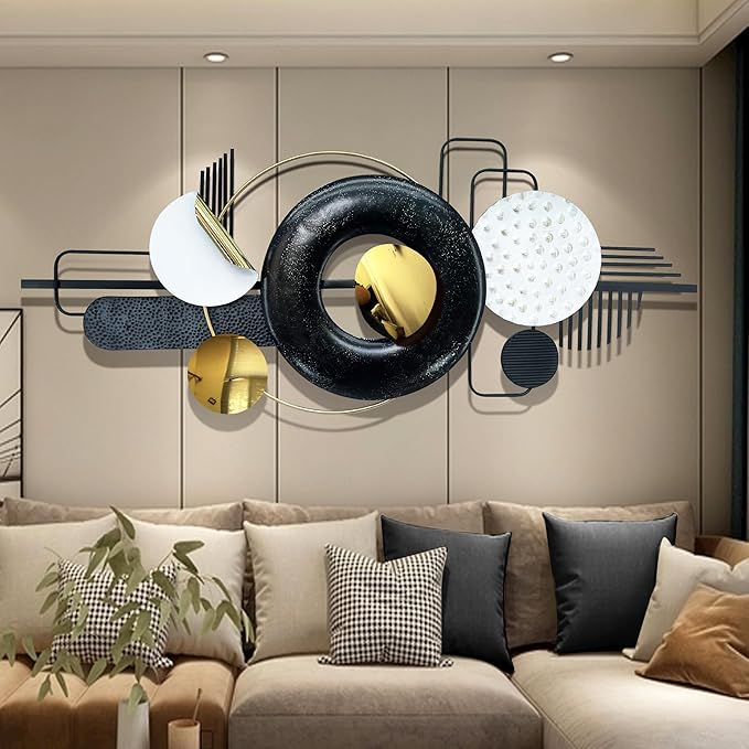 HAVFIFK Modern Metal Wall Art - Black & Gold Abstract Geometric Sculptures for Living Room, Dining Room, Bedroom & Bathroom