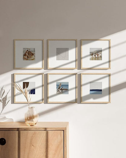 HAUS AND HUES Beige Oak Wood 10x10 Picture Frames - Set of 15, Square Frames with Mat, Elegant Frames for Photos and Wall Gallery (10x10 in, Beige, Set of 15)