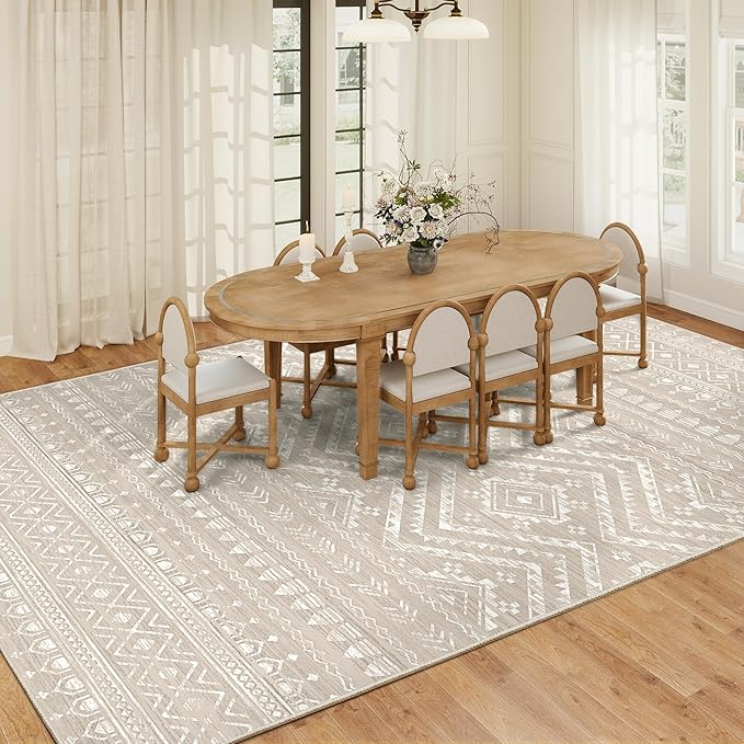 Miukiki 8x10 Area Rug for Living Room Moroccan Washable Rugs Non Slip Indoor Floor Carpet Foldable Large Soft Area Rug for Dining Room Bedroom with Low Pile(Brown,8'x10')