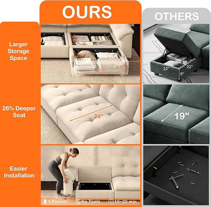 Oversized Modular Sectional Sofa with Storage, Modern Deep Seat Cloud Couch for Living Room, L-Shaped Large Sectional Couch, Only Armrest, Beige