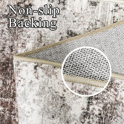 RUUGME 10X14 Abstract Area Rug:Large Washable Living Room Rug Indoor Non Slip Carpet for Bedroom Soft Foldable Stain Resistant Distressed Thin Rug for Dining Room Kitchen 10X14 Brick/Brown/Beige