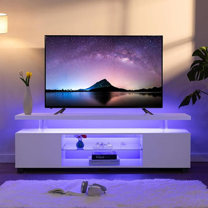 Cubehom White TV Stands for Living Room LED TV Stand Modern TV Stand with Storage for 55/60/65 inche TVs Entertainment Center for Living Room
