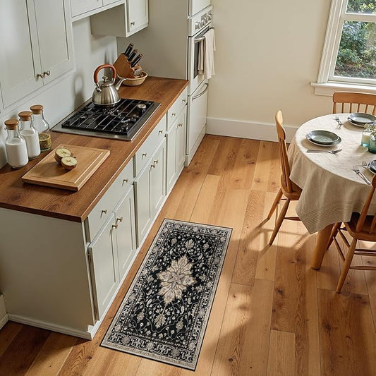 RELEANY Area Rugs 2'x5' Runner Rug Non Slip Washable for Kitchen Hallway Bedroom Beside Laundry Room Bathroom Rug, Floor Carpet, Black Brown Neutral Dark Tan