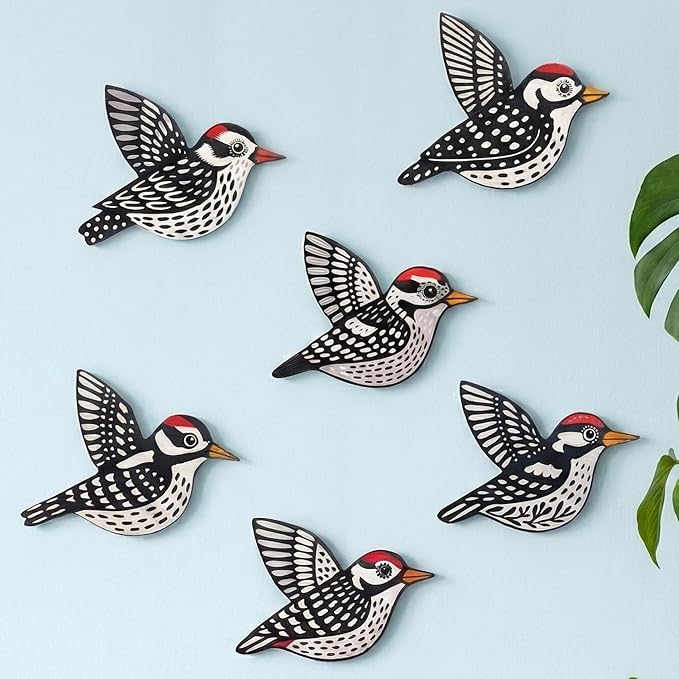 ARTINRENAISS Wooden Flying Birds Wall Decor, Scandinavian Rustic Wall Art Set Housewarming Gifts, 6 Pack Boho Birds Hanging Sign for Living Room, Bedroom, Kitchen