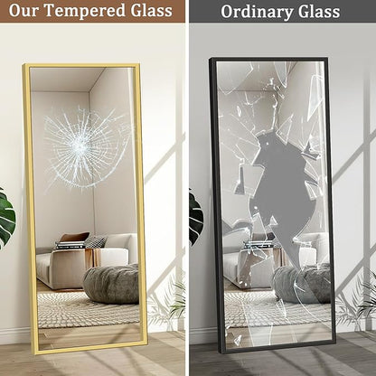 GlasFlength Full Length Mirror with Stand, 64"x21" Full Body Mirror with Aluminum Alloy Frame, Wall-Mounted/Leaning Against Wall/Standing Floor Mirror for Bedroom, Living Room, and Entryway