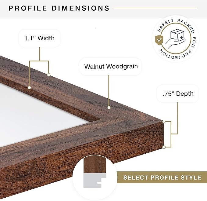 MCS Studio Gallery 24x36 Poster Frame Walnut Woodgrain Engineered Wood, Vertical & Horizontal Wall Hanging Large Picture Frame for Photos, Posters & Art Prints (1-Pack)
