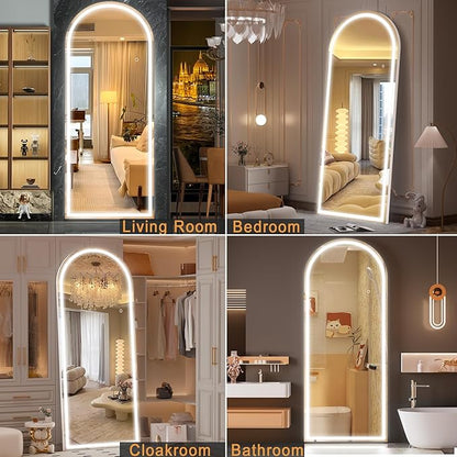 Hasipu 77" x 30" Led Mirror Full Length, Full Length Mirror with Lights Arch Design,Tempered Glass,Shatter-Proof, Dimming & 3 Color Modes for Bedroom Cloakroom-UL