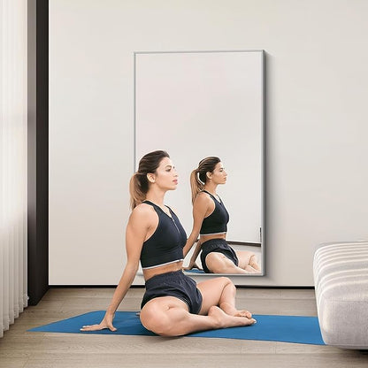 COFENY 36x55 inch Bathroom Mirror, Silver Rectangle Mirror with Thin Metal Frame, Large Rectangular Wall Mirrors for Bathroom, Living Room, Big Mirror Hang Horizontal/Vertical