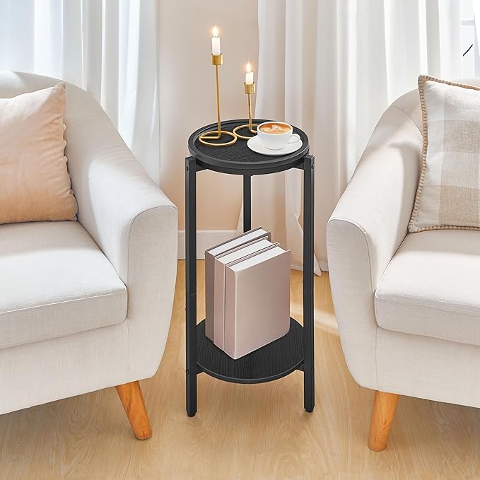HOOBRO Small Round Side Table for Small Spaces, 28.7" H Tall Coffee Drink Table for Sofa Couch Corner, Circle End Table, Slim Nightstand for Living Room, Bedroom, Black BB167BZ01