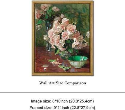 Pyradecor Framed Canvas Wall Art Vintage Living Room Decor White Roses Canvas Prints Mid Century Wall Art for Bedroom Office Farm House Kitchen Decorations