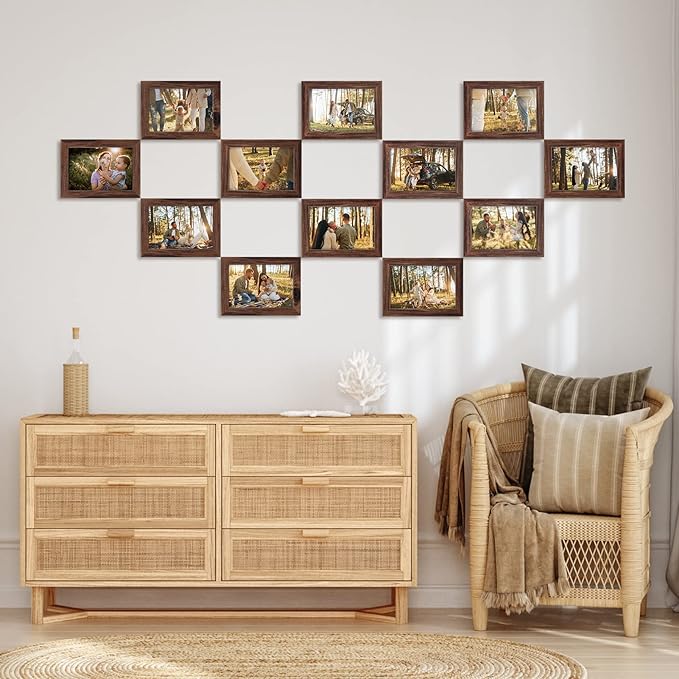 Giftgarden 4x6 Picture Frame Brown Set of 12, Multi Rustic Walnut Wood-Color 4 by 6 Photo Frames Bulk for Wall or Tabletop Display