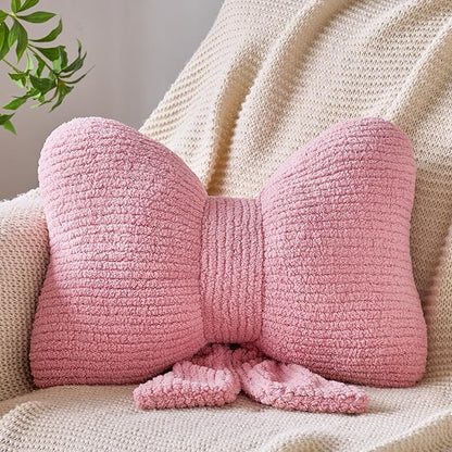 Bow Pillow, Decorative Throw Pillows with Soft Plush, Bow Throw Pillow for Couch Bed, Home Decor Bow Shaped Pillow for Bedroom Living Room (Grey Pink, 12 Inches)
