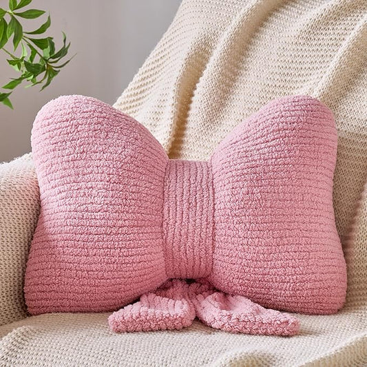 Bow Pillow, Decorative Throw Pillows with Soft Plush, Bow Throw Pillow for Couch Bed, Home Decor Bow Shaped Pillow for Bedroom Living Room (Grey Pink, 12 Inches)