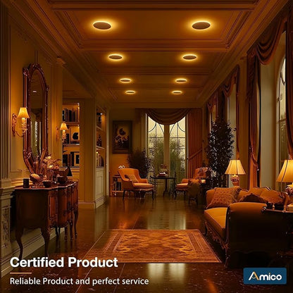 Amico 6 Pack 4 Inch 5CCT LED Recessed Ceiling Light with Night Light, 2700K/3000K/3500K/4000K/5000K Selectable Ultra-Thin Recessed Lighting, 10W=90W, 700LM, Dimmable Canless Wafer Downlight - ETL&FCC