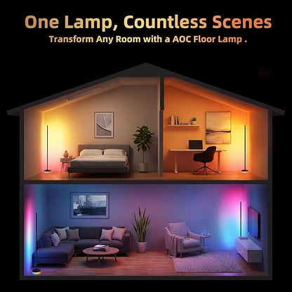 LED Floor Lamp, RGBICWW Corner Floor Lamp with Glowing Base and Music Sync, Modern Standing Lamp 160 Million Colors, Color Changing Lamp for Bedroom Living Room Home Office