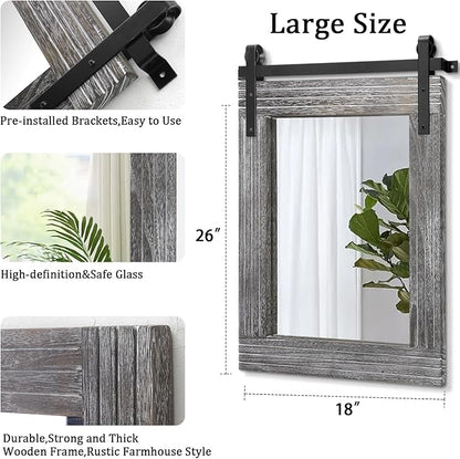 AAZZKANG Wall Mirror Large Rectangle Barn Door Mirrors with Wooden Framed Rustic for Bedroom Bathroom Living Room 26"x18"