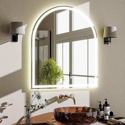 BEAUTYPEAK 34x30 LED Arch Bathroom Mirror with Lights, Anti-Fog, Dimmable, Backlit + Front Lit, Lighted Bathroom Vanity Mirror for Wall, 3 Colors, Memory Function, Tempered Glass, Shatter-Proof