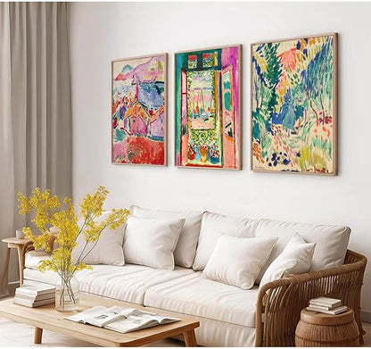 Pennclys Henri Matisse Wall Art Pink Aesthetic Canvas Wall Decor Colorful Abstract Art Pictures Henri Matisse Prints Posters Boho Artwork Painting for Bedroom Living Room 12x16 Inch Unframed Set of 3