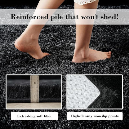 yongyangjuxin Fluffy Rug Shag Area Rug, Black 6x9 Area Rugs for Living Room, Large Shag Area Rugs for Bedroom Kids Room Home Decor, Upgrade Anti-Skid Rectangular Fuzzy Rugs