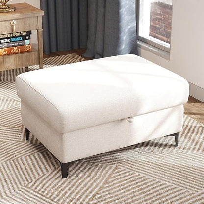 Upvilla 35" Large Storage Ottoman for Living Room, 7.8" Deep Seat Rectangular Ottoman Foot Rest for Couch, Chenille Storage Footstool Load 350 lb （Beige）