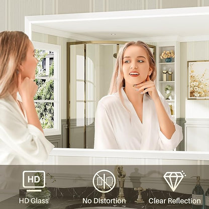 55x36 Inch White Bathroom Mirror for Wall, Thick Metal Framed Rectangle Mirrors for Over Sink, Bedroom, Living Room, Entryway, Anti-Rust, HD Tempered Glass