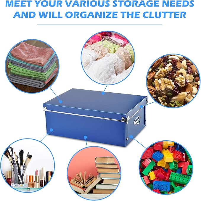 SEEKIND photo boxes storage, storage boxes with lids and Handles, 3 in 1 Set, Multiple Size(Small/Medium/Large) Plastic Box for Photos, Document, Cosmetic, Socks, Snacks, Etc(Blue)