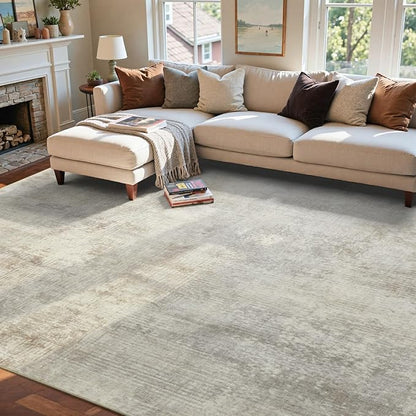 6x9 Ft Large Area Rugs for Living Room, Soft Non-Slip Washable Rugs Modern Abstract Pattern Carpet for Bedroom Indoor Floor Nursery Home Decor (Beige)