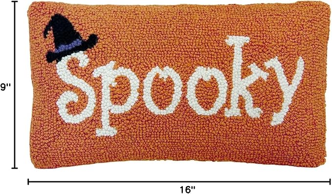 Hand Hooked Halloween Pillow - 9X16 inches Throw Pillow for Couch or Dorm (Spooky)