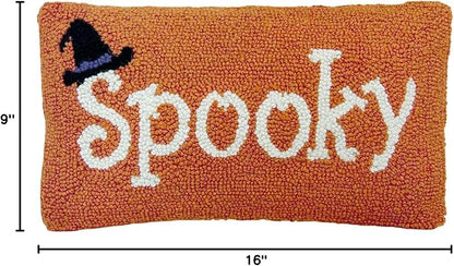 Hand Hooked Halloween Pillow - 9X16 inches Throw Pillow for Couch or Dorm (Spooky)