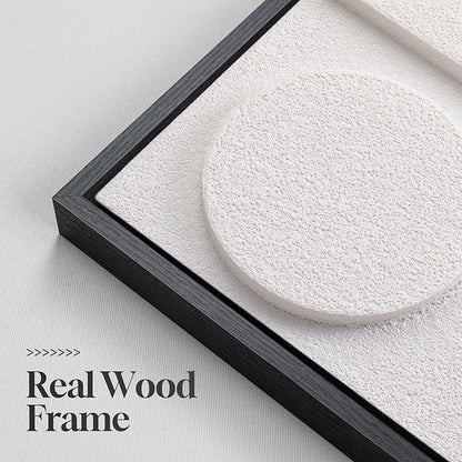 Large 3D Textured Framed White Abstract Wall Art for Living Room, Modern Geometric Sandstone Texture Paintings Artwork for Walls, White Minimalist Pictures for Bedroom Hallway Wall Decor 30x30 In