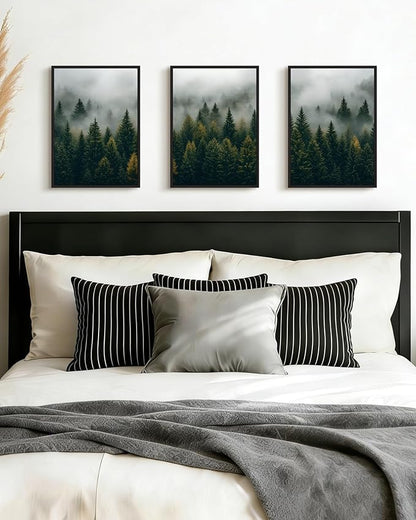 Drsoum Fog Pine Tree Landscape Wall Art Framed Nature Misty Nordic Forests Prints Morden Farmhouse Rustic Artwork Hallway Bathroom Ready to Hang 11x14in Black Framed