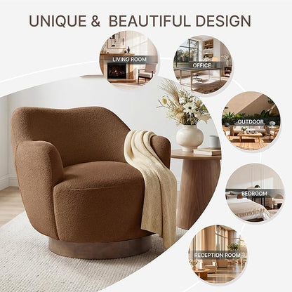 Swivel Accent Chair Set of 2,Upholstered Barrel Chair with Curves Camel Back Design,Modern Arm Chair with Wooden Base for Living Room Bedroom Reading Waitingroom,Terracotta